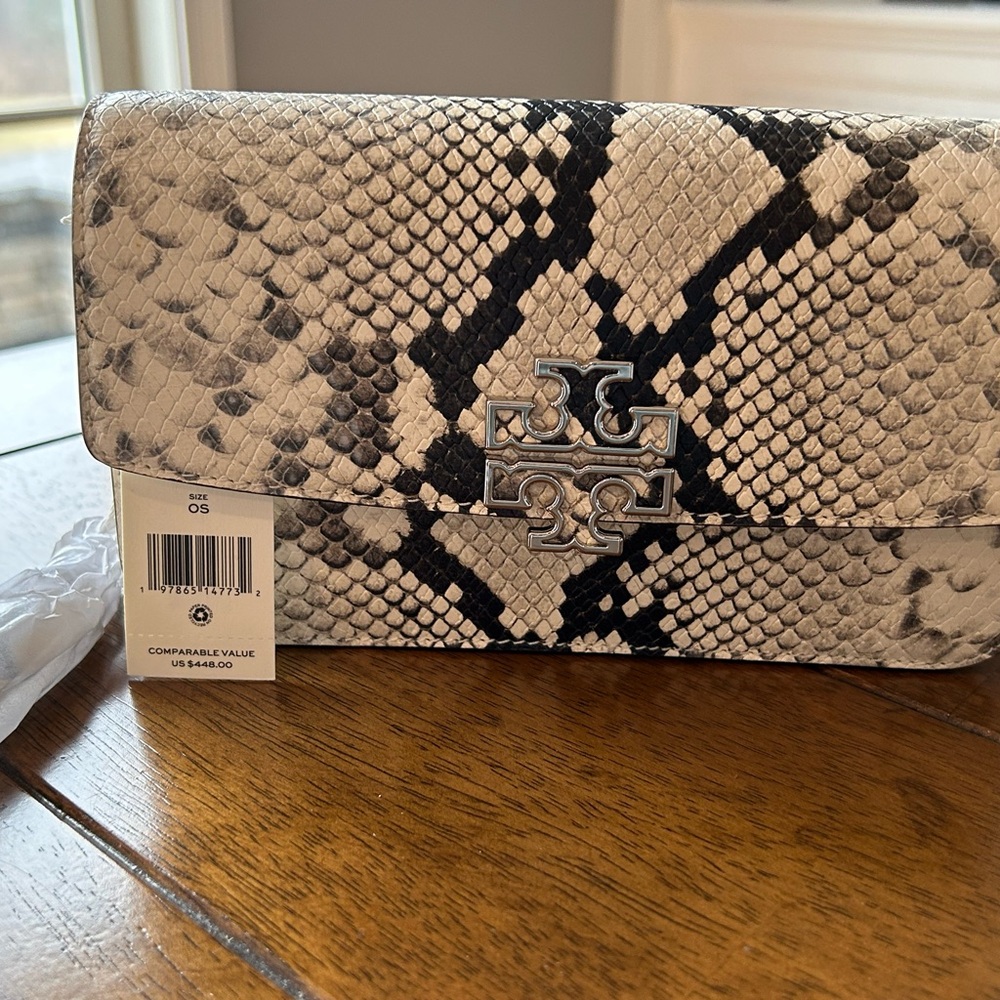 Tory Burch Snake Print Clutch - Black and Gray